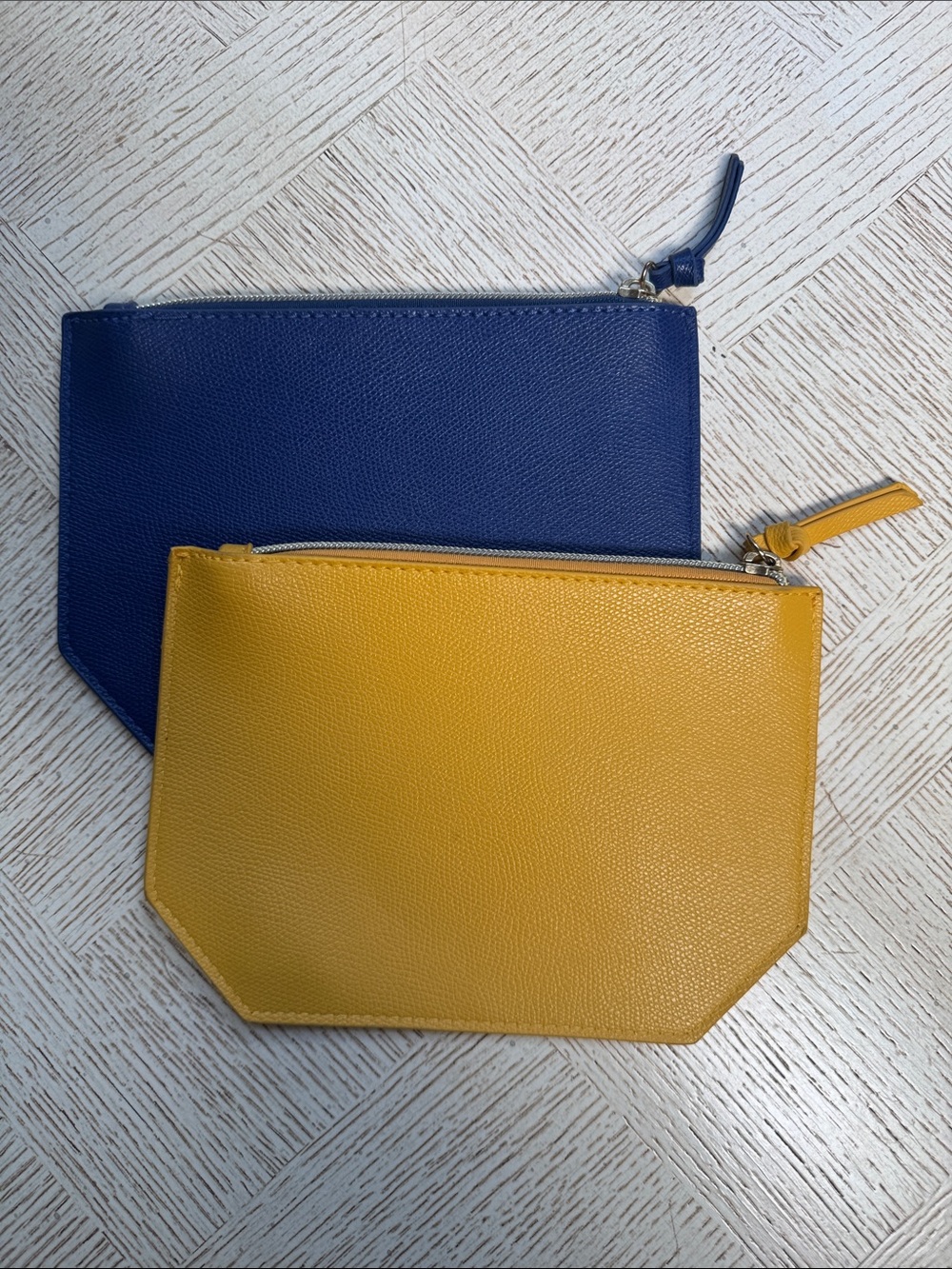 Saks Fith Avenue Yellow and Navy PVC Zip Pouch Set